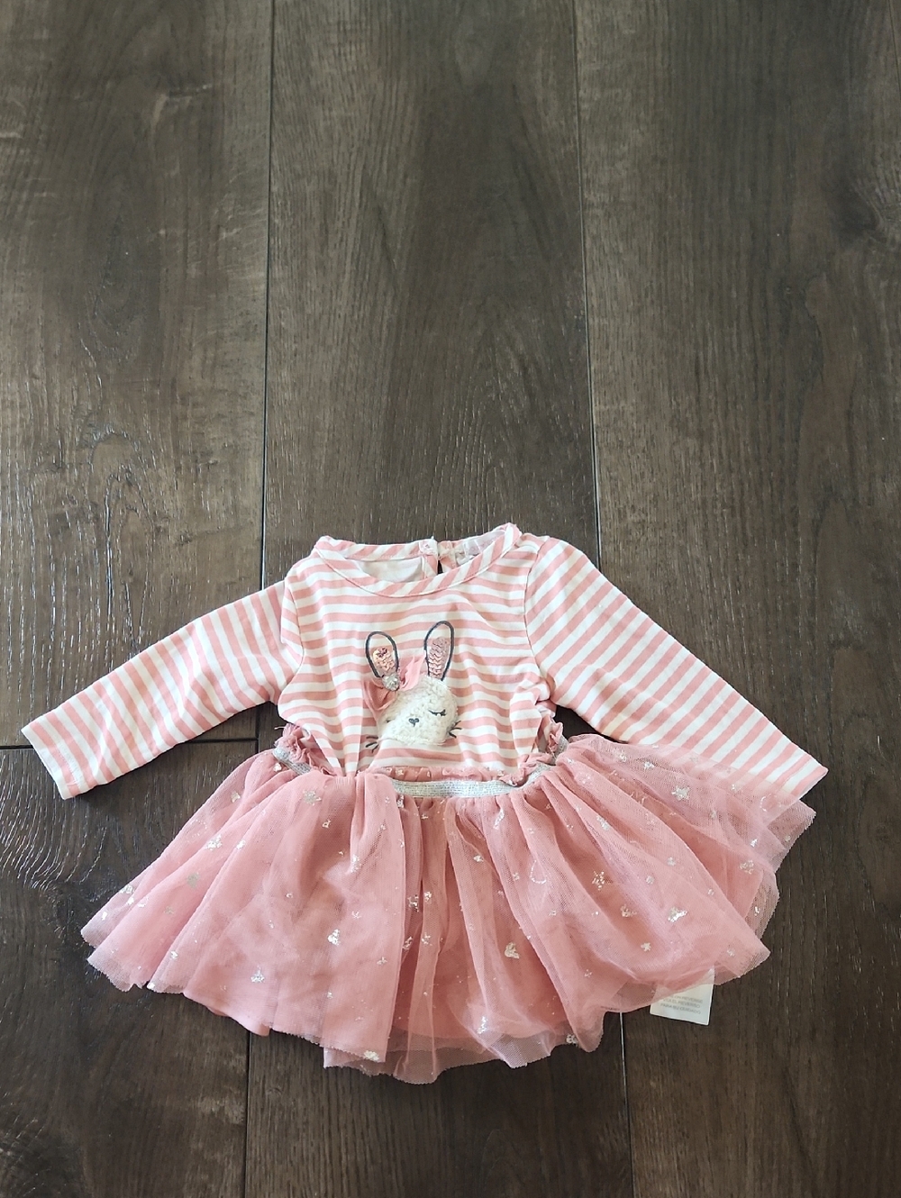 Pink Striped Bunny Tulle Dress - Baby Girl